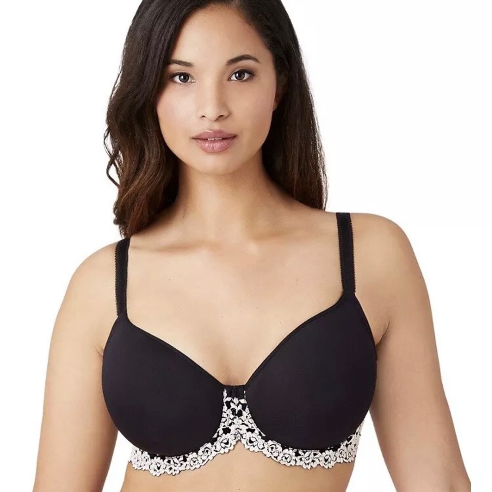 Wacoal Embrace Lace T-Shirt Bra Womens 38D Black Ivory‎ Underwire 853191 Floral